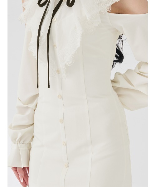Darich ショルダースカラップフリルシャツミニワンピース ホワイト