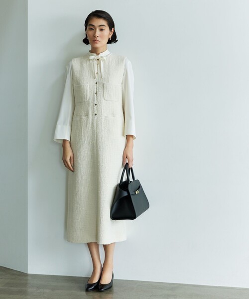 セール】スラブコットンツイード Vクルージャンパースカート