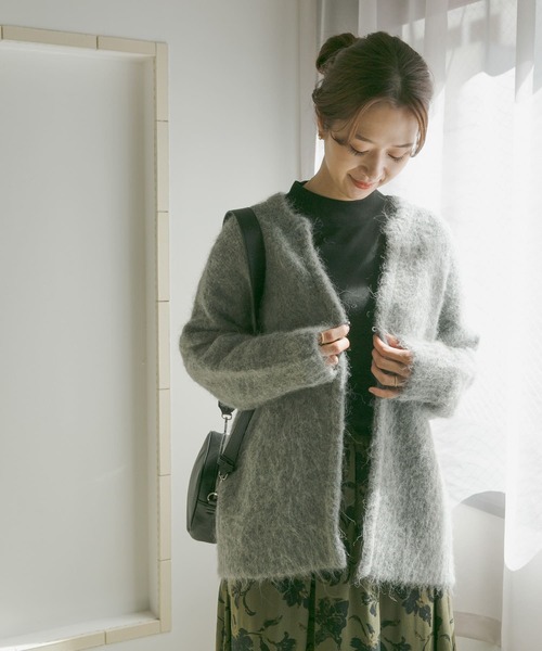 セール】アルパカミックスシャギーニットカーディガン（カーディガン