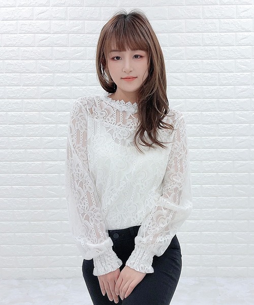 セール】立ち襟 レース 長袖 ブラウス（シャツ/ブラウス）｜Lace