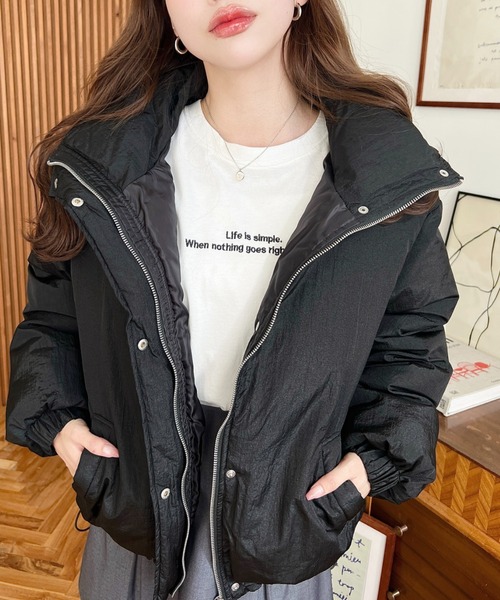 セール】ナイロン光沢シャイニーワッシャーファイバーダウンショート