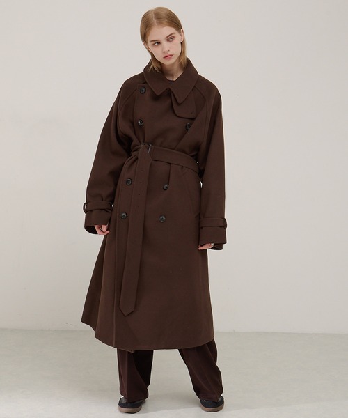 セール】2WAYオーバーサイズメルトンダブルヨークラグラントレンチ