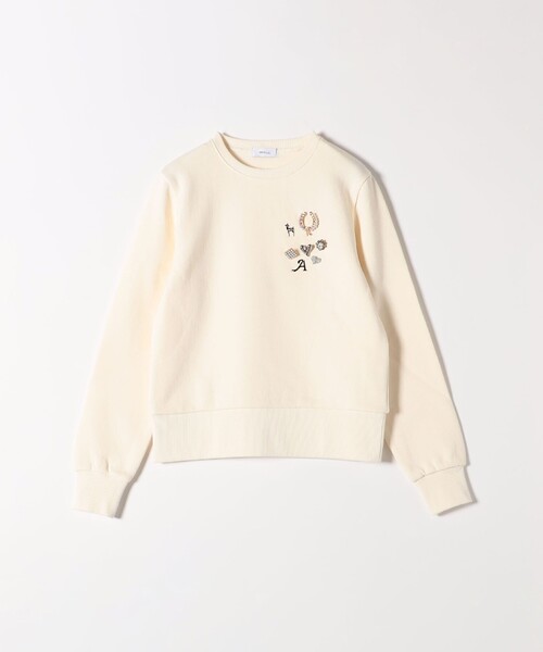 SHIPS any:〈手洗い可能〉裏起毛 ビジュー クルーネック コンパクト