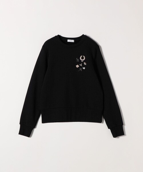 SHIPS any:〈手洗い可能〉裏起毛 ビジュー クルーネック コンパクト