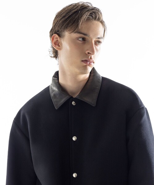 SKOOKUM × monkey time＞メルトン レザーカラ－ ジャケット ブラック