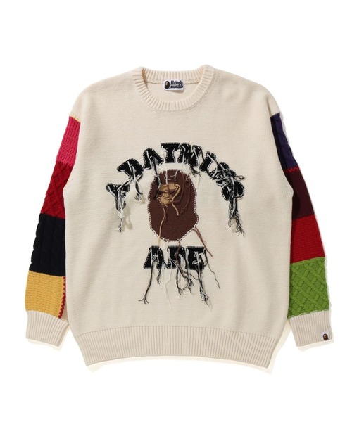 A BATHING APE（アベイシングエイプ）の「COLLEGE PATCHWORK KNIT L