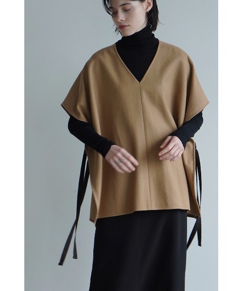 セール】2WAY WOOL SIDE RIBBON PONCHO（ポンチョ）｜CLANE（クラネ