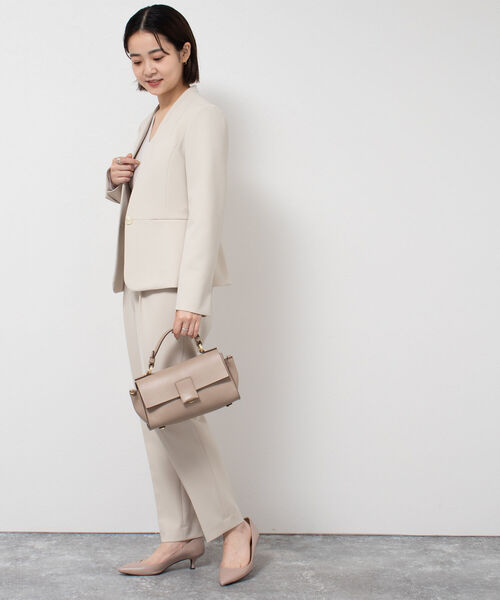 セール】ウォッシャブルダブルクロスノーカラージャケット（ノーカラー