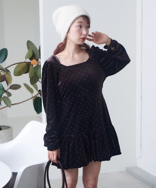 結婚式/オケージョン】ベロアスタッズミニワンピース（ワンピース