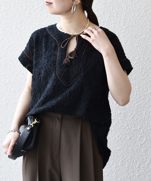 SHIPS any:〈手洗い可能〉メッシュ ジャカード カフタン スキッパー