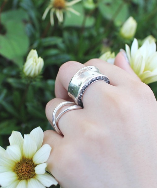 SILVER925サイドジルコニア埋め込みリング/メンズ/レディース（リング