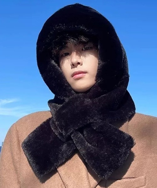 セール】【NOWLE】2WAY もこもこ フェイクファー フード マフラー