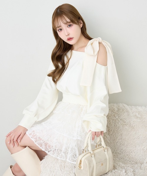 肩リボンワンショルトップス（Tシャツ/カットソー）｜one after