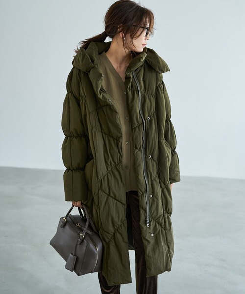 LUXE】暖か軽量◇機能中綿ギャザーロングコート（ダウンジャケット