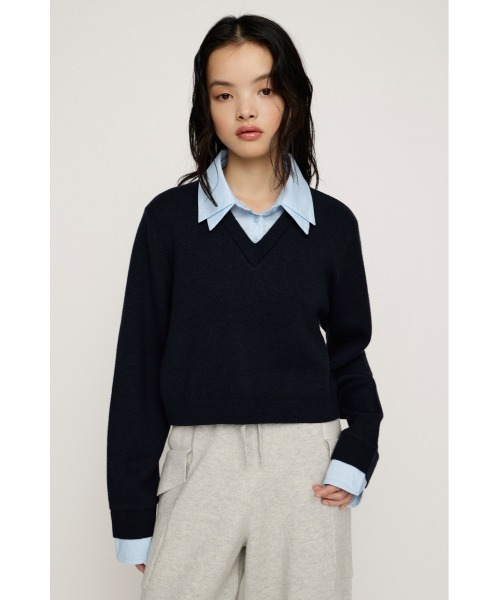 LAYERED LIKE CROP KNIT TOPS レイヤードライククロップニットトップス