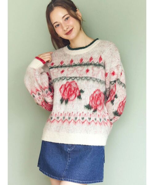 セール】ローズ＆リボンジャガードニット（ニット/セーター