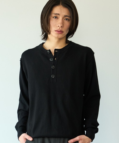 High gauge henley neck knit / ハイゲージヘンリーネックニット