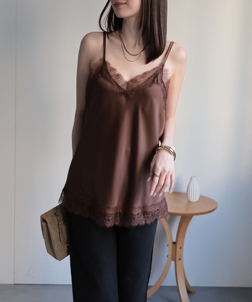 セール】レーストリムサテンキャミソール【動画あり】（キャミソール