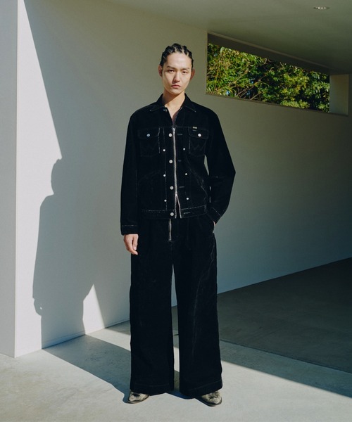 Wrangler × CamphorWood 】 front zip flocky 2tuck wide baggy flare