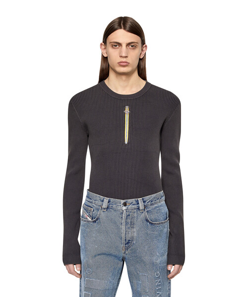 DIESEL（ディーゼル）の「メンズ ニット リブ ジップデザイン（ニット