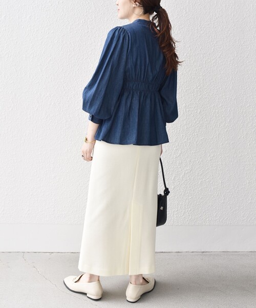 セール】*〈洗濯機可能〉フロント刺繍ウエストシャーリングデニム