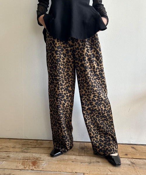 セール】レディース レオパード ひょう柄 ロング丈 ワイドパンツ