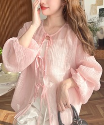 レディースのカーディガン/ボレロ（ピンク/桃色系・リボン