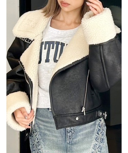 フェイクスウェードボアショートジャケット（ライダースジャケット