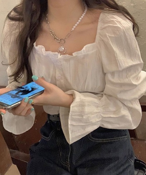 セール】スクエアネックフリルブラウス（シャツ/ブラウス）｜LAC-VERT