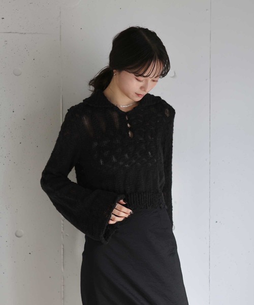 オリジナルパフィーポロニット / カジュアル ショート丈 クロップド丈