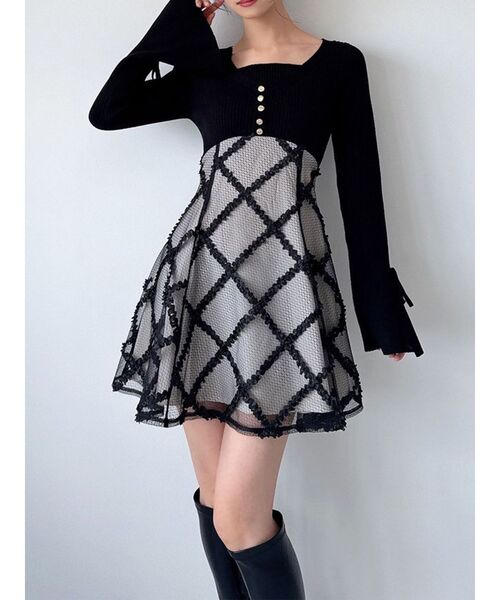 セール】【追加生産分】ドッキングフレアミニニットワンピース