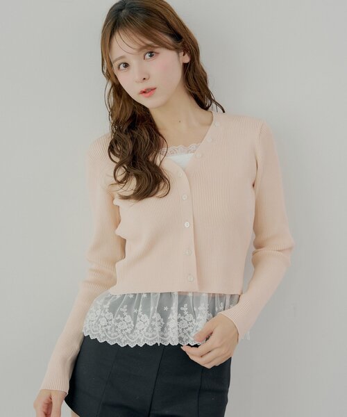 セール】レイヤードフリルニットトップス（カーディガン/ボレロ