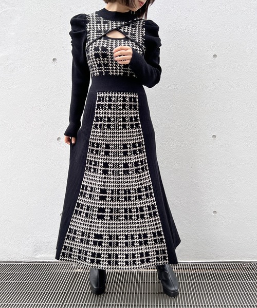 NOMAE（ノーマエ）の「チェックジャガードニットワンピース