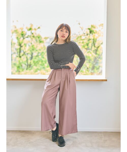 ハイウエストスリーボタンフレアワイドパンツ【低身長・小柄女性