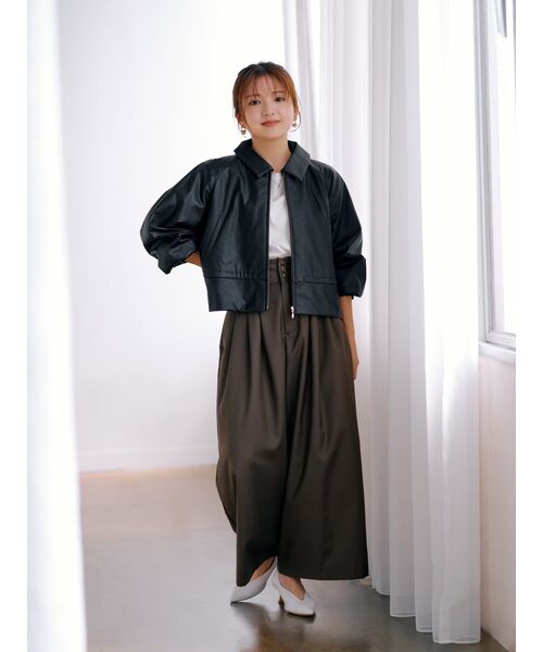 ハイウエストスリーボタンフレアワイドパンツ【低身長・小柄女性