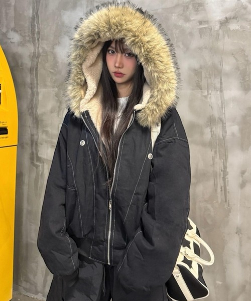 セール】2WAYステッチ入り裏ボアファー付きブルゾン（ブルゾン）｜LADY