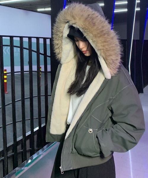 セール】2WAYステッチ入り裏ボアファー付きブルゾン（ブルゾン）｜LADY