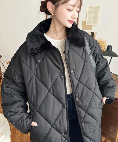 セール】えりファーマットポリエステルダイヤキルトエコダウンコート