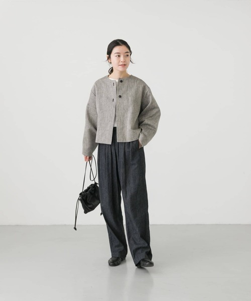 かぐれ（カグレ）の「リネンヘリンボンノーカラージャケット（ノー