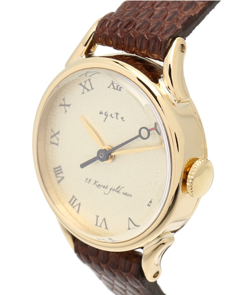 agete（アガット）の「18金ゴールド革ベルトウォッチ 【AGK18Y時計