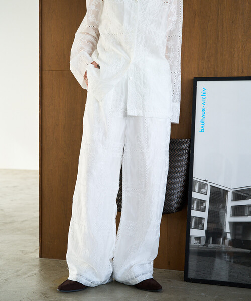 限定展開 パッチワーク風 総刺繍 ルーズパンツ(セットアップ対応