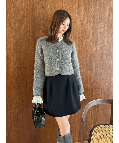 セール】ファーライクフリルニットジャケット（ノーカラージャケット