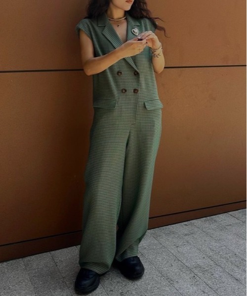 Ameri（アメリ）の「MINI CHECK JACKET ROMPERS（つなぎ