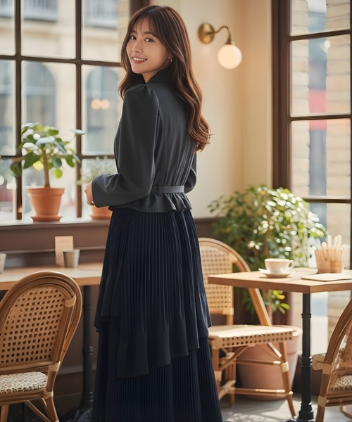 ジャケットレイヤードプリーツワンピース（ワンピース）｜AND COUTURE