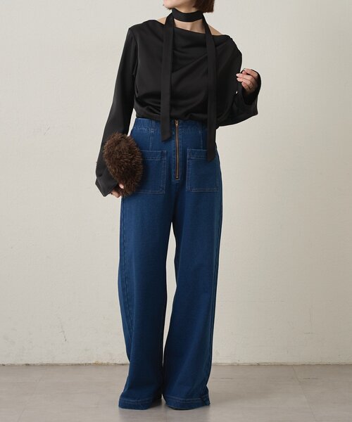 スウェットデニムフレアパンツ（デニムパンツ）｜Omekashi（オメカシ