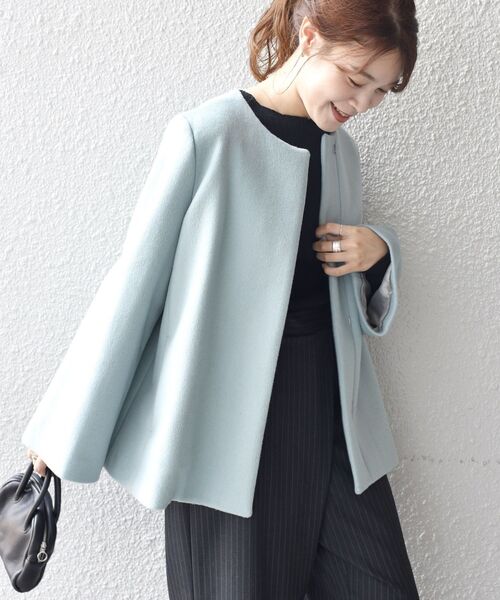 SHIPS（シップス）の「SUPER140ノーカラーショートコート（ノーカラー