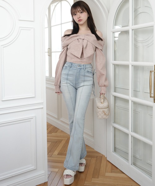 セール】リボンオフショルロングスリーブトップス（シャツ/ブラウス