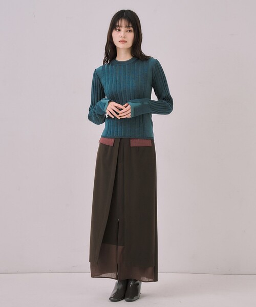 残りわずか！】リップルレイヤーニット｜ウォッシャブル/オフィス