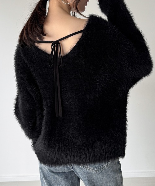 セール】バックリボンフェザーニットトップス（ニット/セーター