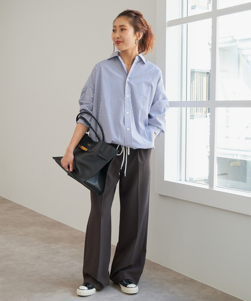 追加》CO/PEストライプヘムギャザーシャツ（シャツ/ブラウス）｜Spick